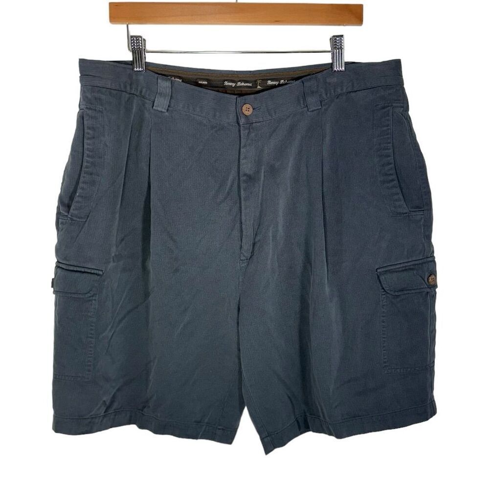 Tommy Bahama Navy Blue Silk Cargo Shorts Relaxed Fit Size 38